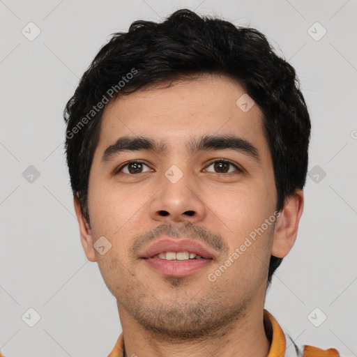 Neutral asian young-adult male with short  black hair and brown eyes