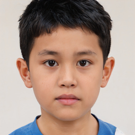 Neutral asian child male with short  brown hair and brown eyes