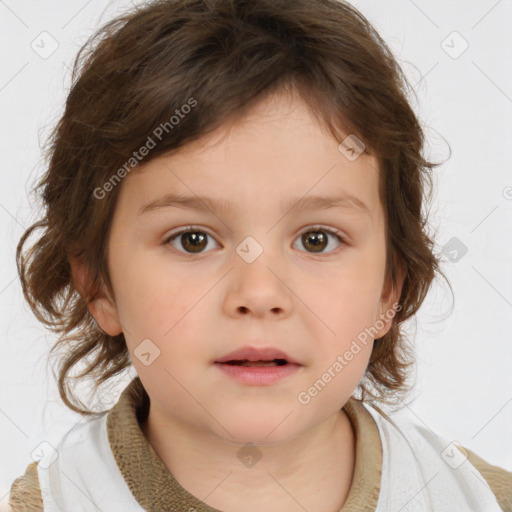 Neutral white child female with medium  brown hair and brown eyes