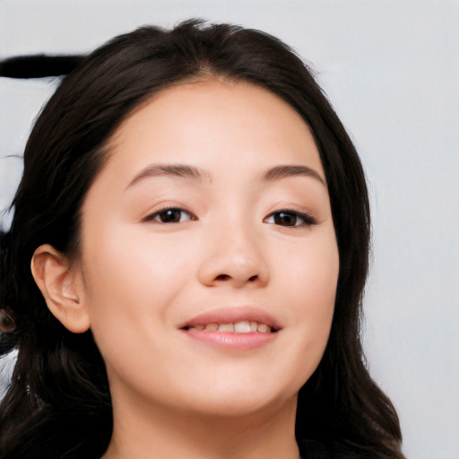 Neutral white young-adult female with long  black hair and brown eyes