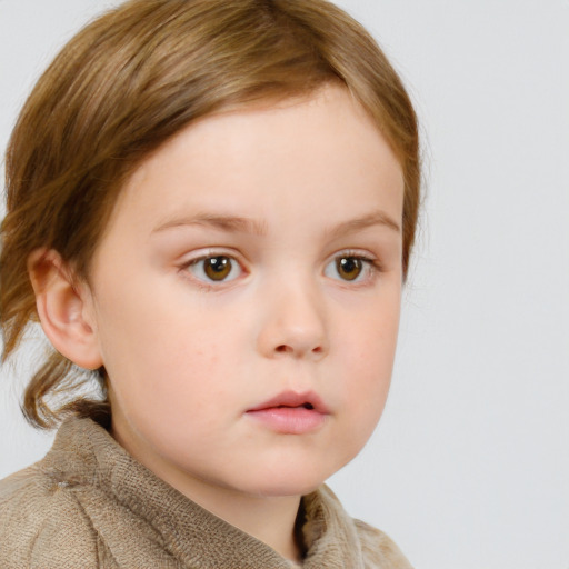 Neutral white child female with short  brown hair and grey eyes