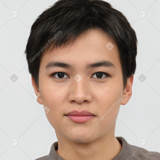 Neutral asian young-adult male with short  black hair and brown eyes