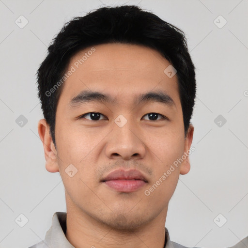 Neutral asian young-adult male with short  black hair and brown eyes