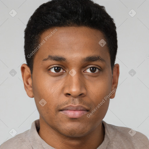 Neutral black young-adult male with short  brown hair and brown eyes