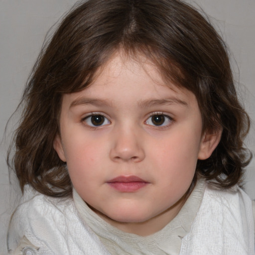 Neutral white child female with medium  brown hair and brown eyes