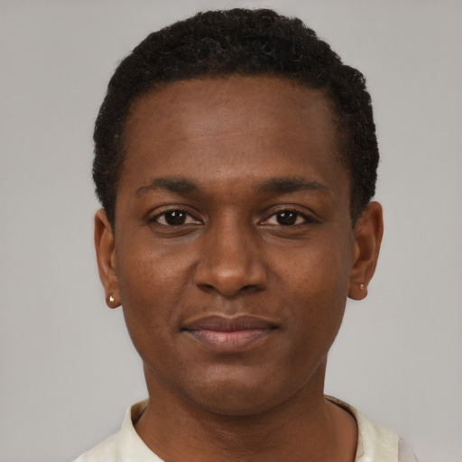 Neutral black young-adult male with short  brown hair and brown eyes