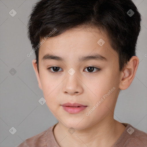 Neutral white child male with short  brown hair and brown eyes