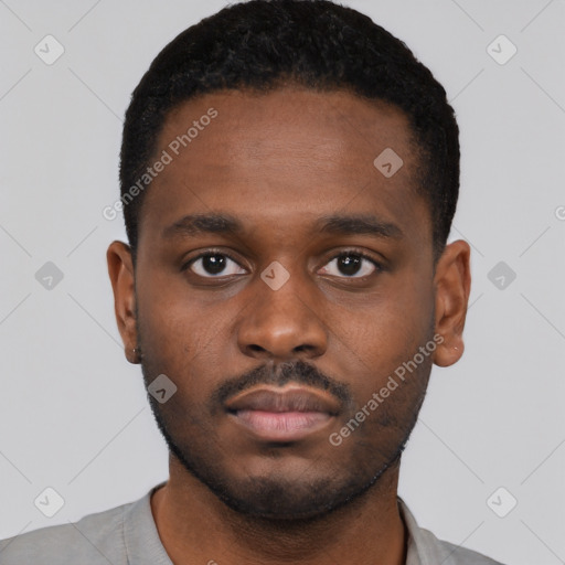 Neutral black young-adult male with short  brown hair and brown eyes