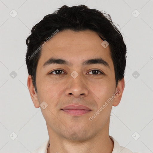 Neutral asian young-adult male with short  brown hair and brown eyes