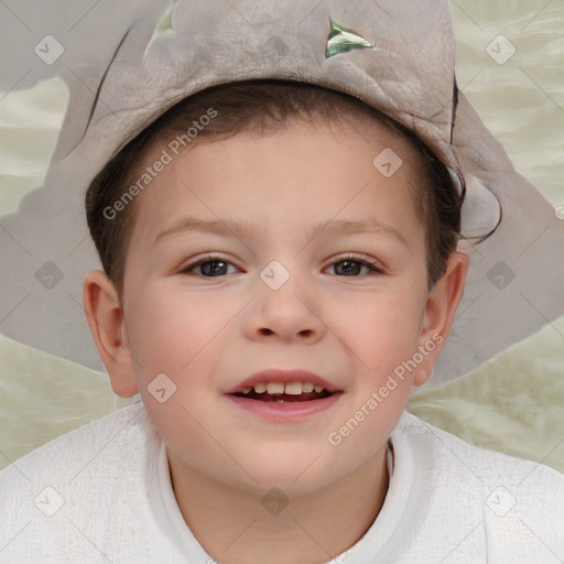 Joyful white child female with short  brown hair and brown eyes