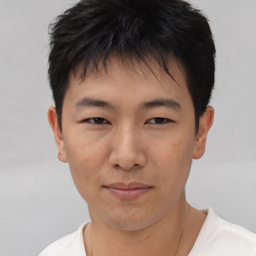 Neutral asian young-adult male with short  brown hair and brown eyes