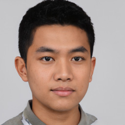 Neutral asian young-adult male with short  black hair and brown eyes