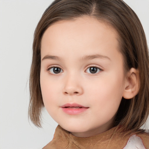 Neutral white child female with medium  brown hair and brown eyes