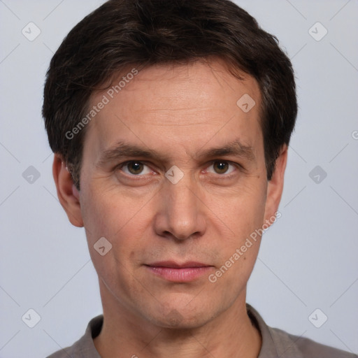 Neutral white adult male with short  brown hair and brown eyes