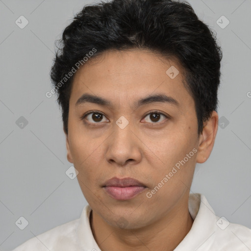 Neutral asian young-adult male with short  brown hair and brown eyes