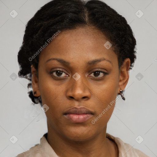 Neutral black young-adult female with short  brown hair and brown eyes