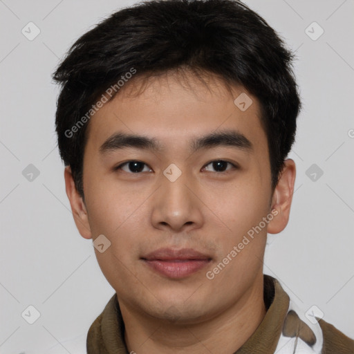 Neutral asian young-adult male with short  brown hair and brown eyes