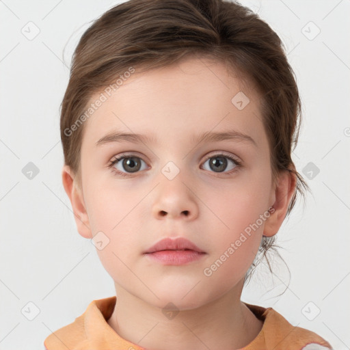 Neutral white child female with short  brown hair and brown eyes