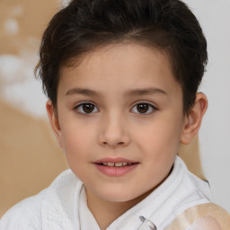 Joyful white child female with short  brown hair and brown eyes