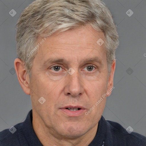 Neutral white middle-aged male with short  brown hair and brown eyes