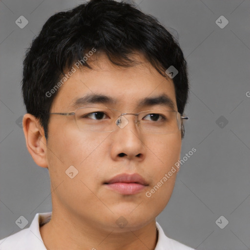 Neutral asian young-adult male with short  brown hair and brown eyes