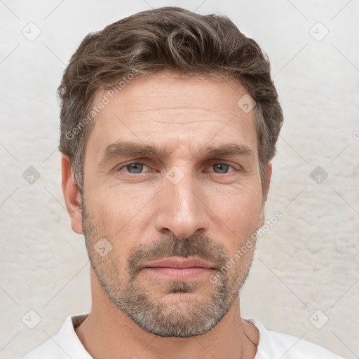 Neutral white adult male with short  brown hair and brown eyes