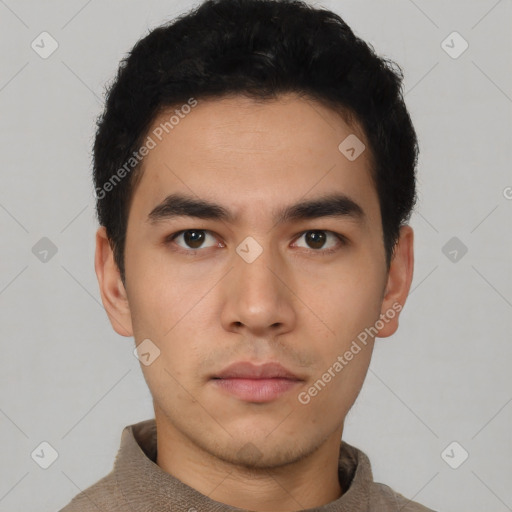 Neutral asian young-adult male with short  black hair and brown eyes