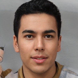 Neutral asian young-adult male with short  brown hair and brown eyes