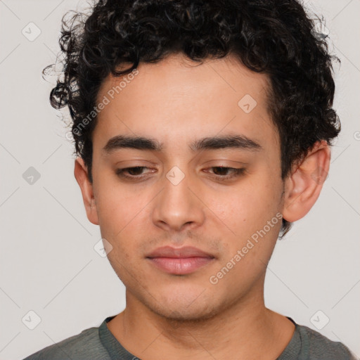 Neutral latino young-adult male with short  brown hair and brown eyes