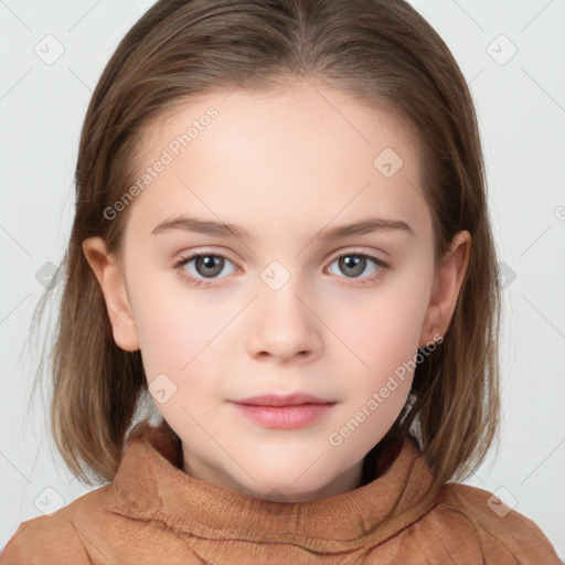 Neutral white child female with long  brown hair and grey eyes