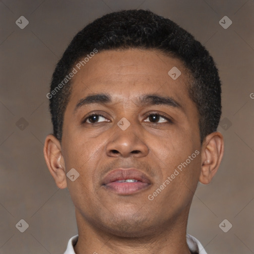 Neutral latino young-adult male with short  brown hair and brown eyes