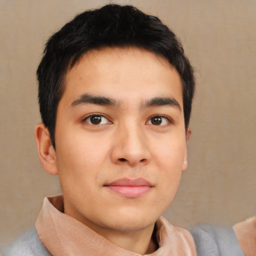 Neutral asian young-adult male with short  brown hair and brown eyes