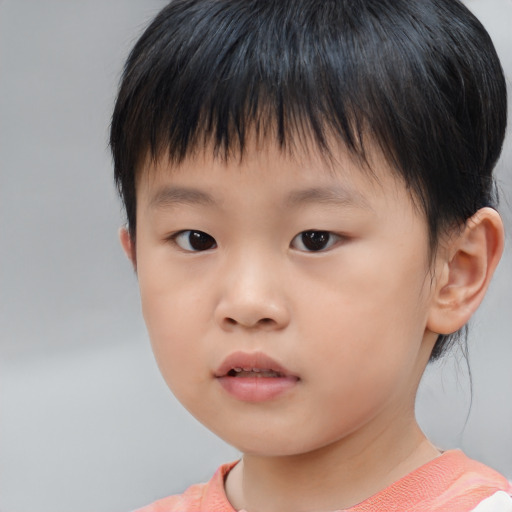 Neutral asian child male with short  brown hair and brown eyes
