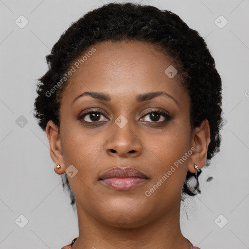 Neutral black young-adult female with short  brown hair and brown eyes