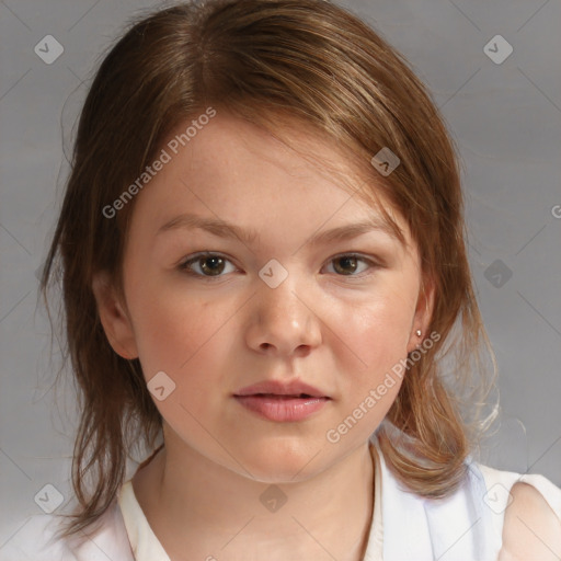 Neutral white child female with medium  brown hair and brown eyes