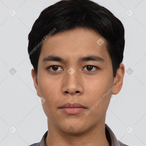 Neutral asian young-adult male with short  black hair and brown eyes