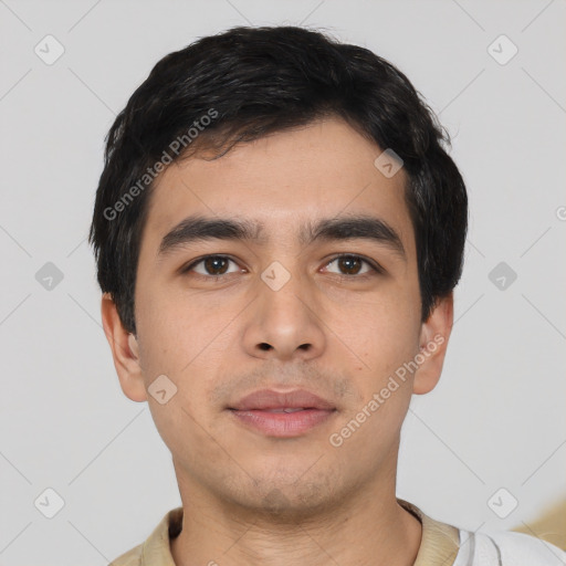 Neutral asian young-adult male with short  black hair and brown eyes