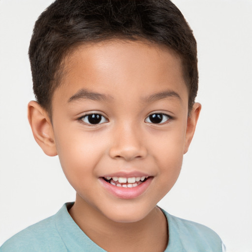 Joyful white child male with short  brown hair and brown eyes