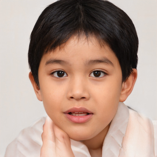 Neutral asian child female with short  brown hair and brown eyes