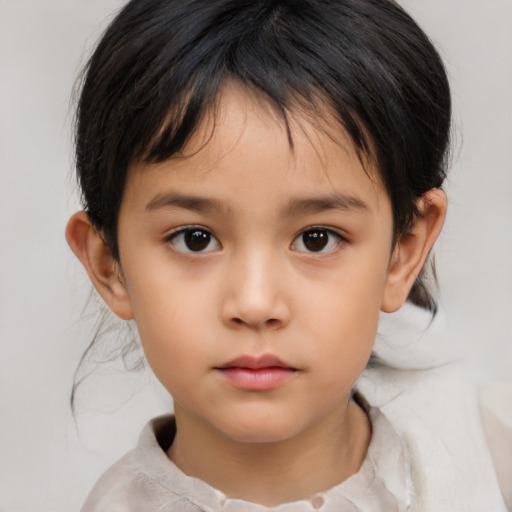 Neutral asian child female with medium  brown hair and brown eyes