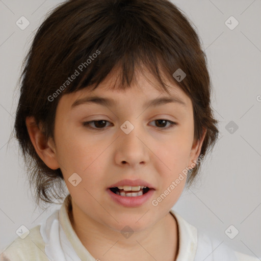 Neutral white child female with medium  brown hair and brown eyes