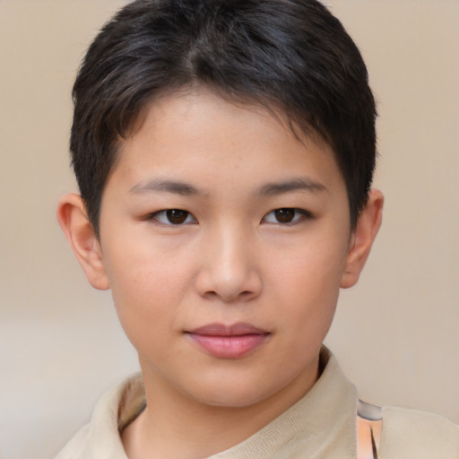 Neutral asian child female with short  brown hair and brown eyes