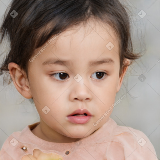 Neutral white child female with medium  brown hair and brown eyes