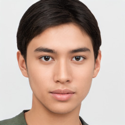 Neutral asian young-adult male with short  brown hair and brown eyes