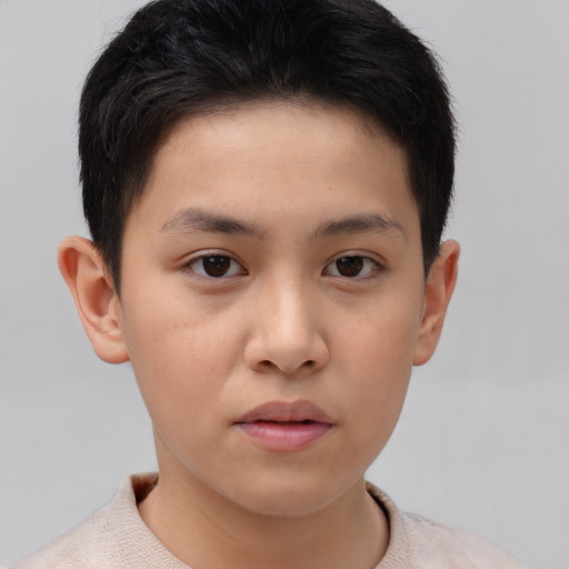 Neutral asian young-adult female with short  brown hair and brown eyes