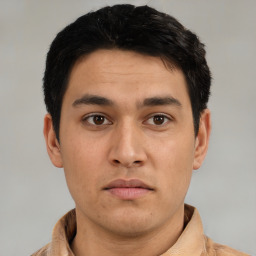 Neutral asian young-adult male with short  black hair and brown eyes