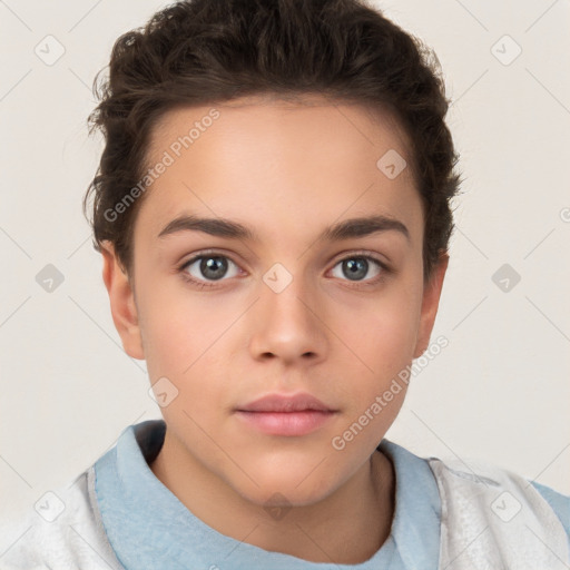 Neutral white child female with short  brown hair and brown eyes