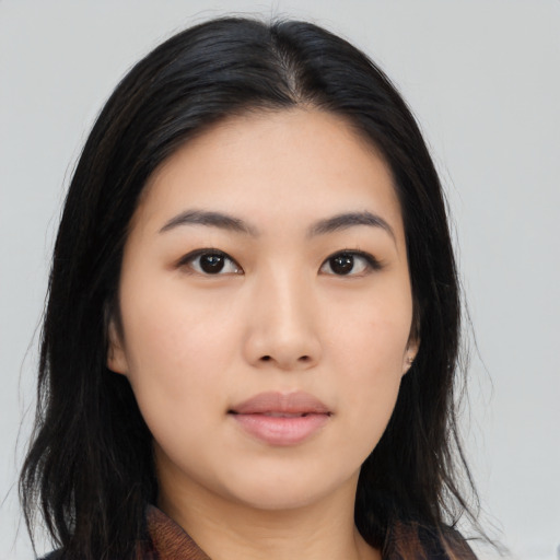 Neutral asian young-adult female with medium  black hair and brown eyes