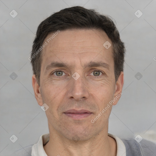 Neutral white adult male with short  brown hair and brown eyes