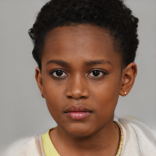 Neutral black child female with short  brown hair and brown eyes